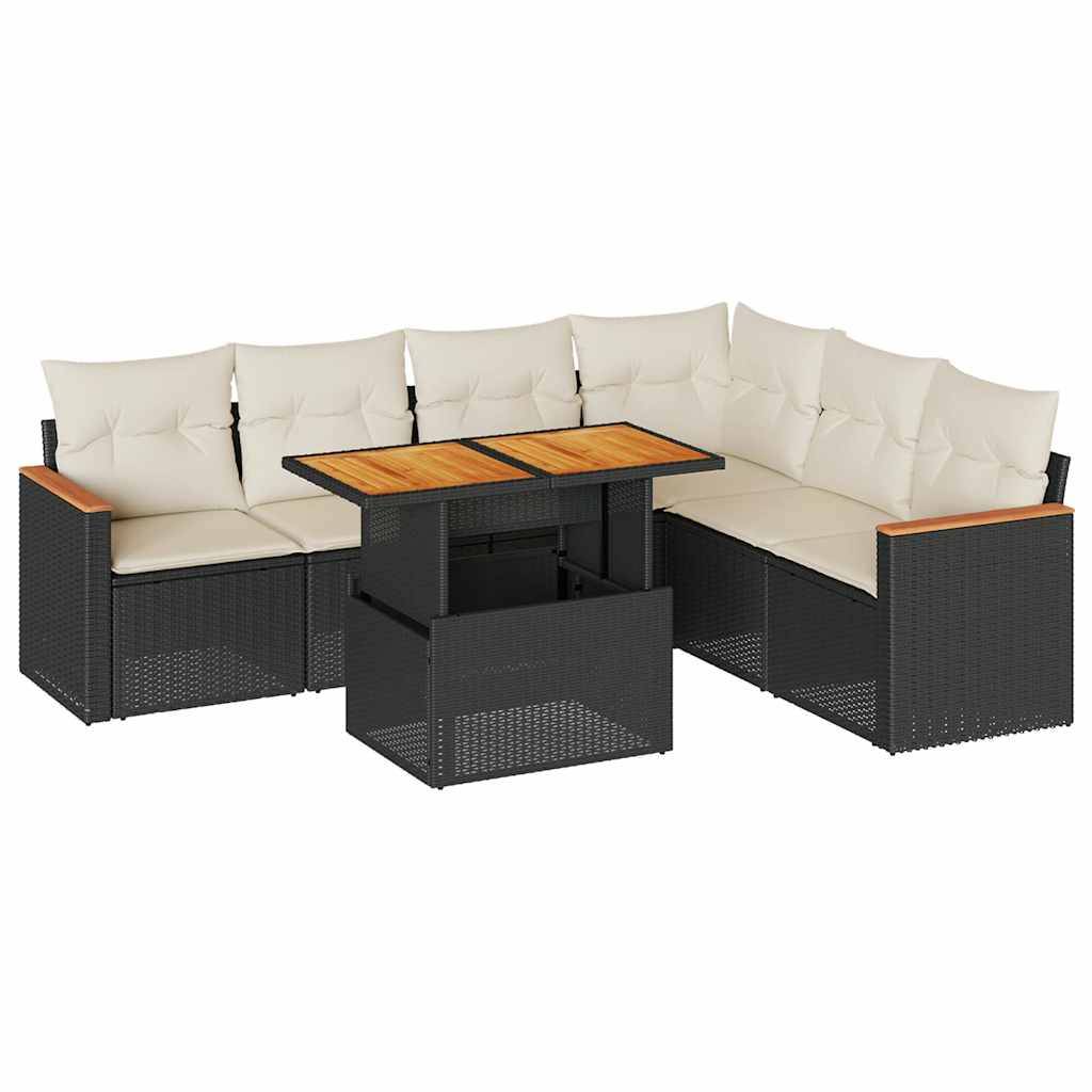 vidaXL 7-tlg. Garten-Sofagarnitur mit Kissen Schwarz Poly Rattan