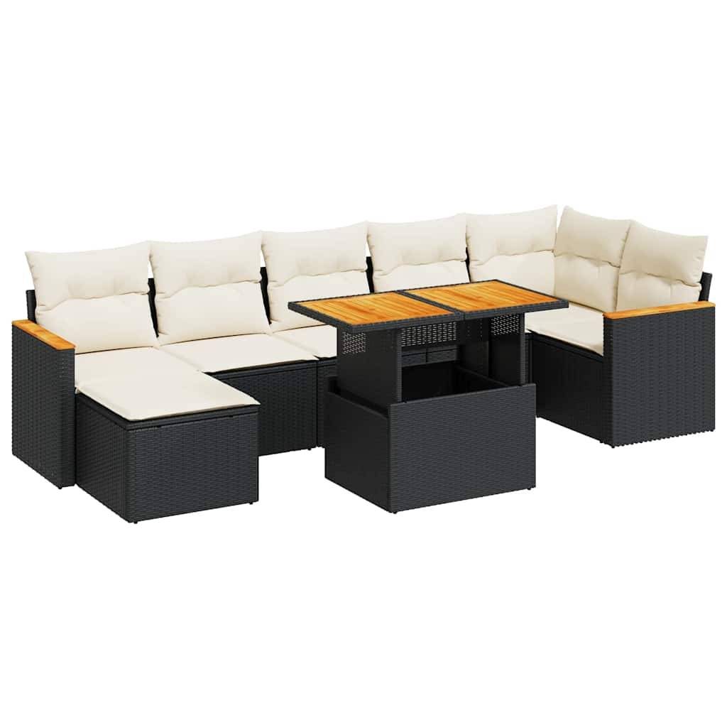 vidaXL 8-tlg. Garten-Sofagarnitur mit Kissen Schwarz Poly Rattan