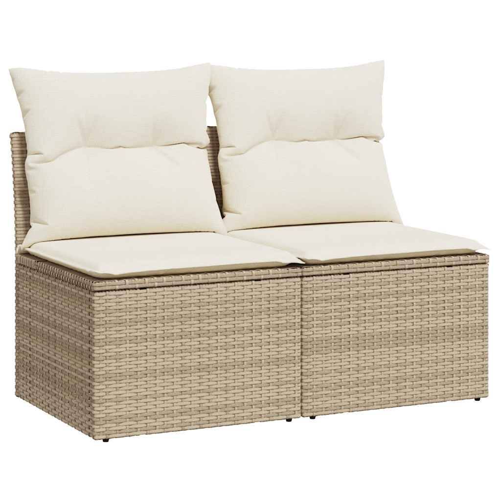 vidaXL 2-tlg. Garten-Sofagarnitur mit Kissen Beige Poly Rattan Akazie