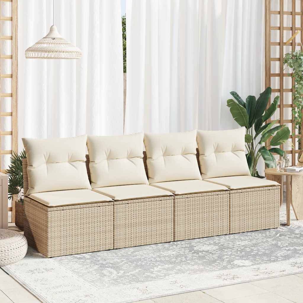 vidaXL 2-tlg. Garten-Sofagarnitur mit Kissen Beige Poly Rattan Akazie