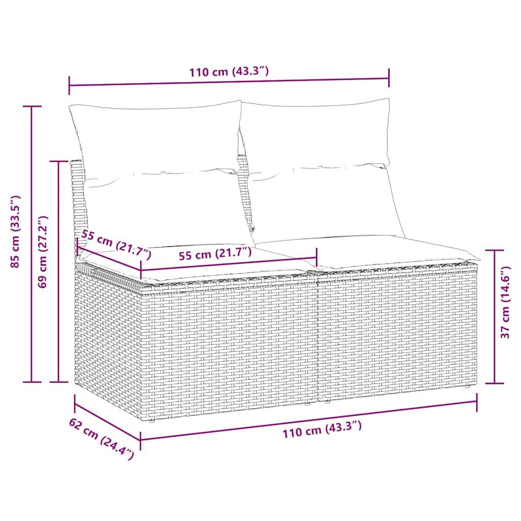 vidaXL 2-tlg. Garten-Sofagarnitur mit Kissen Beige Poly Rattan Akazie