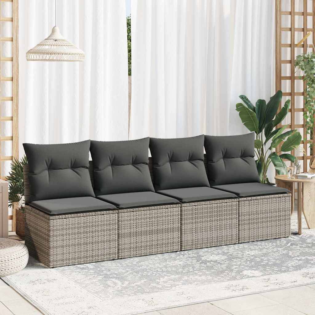 vidaXL 2-tlg. Garten-Sofagarnitur mit Kissen Grau Poly Rattan Akazie