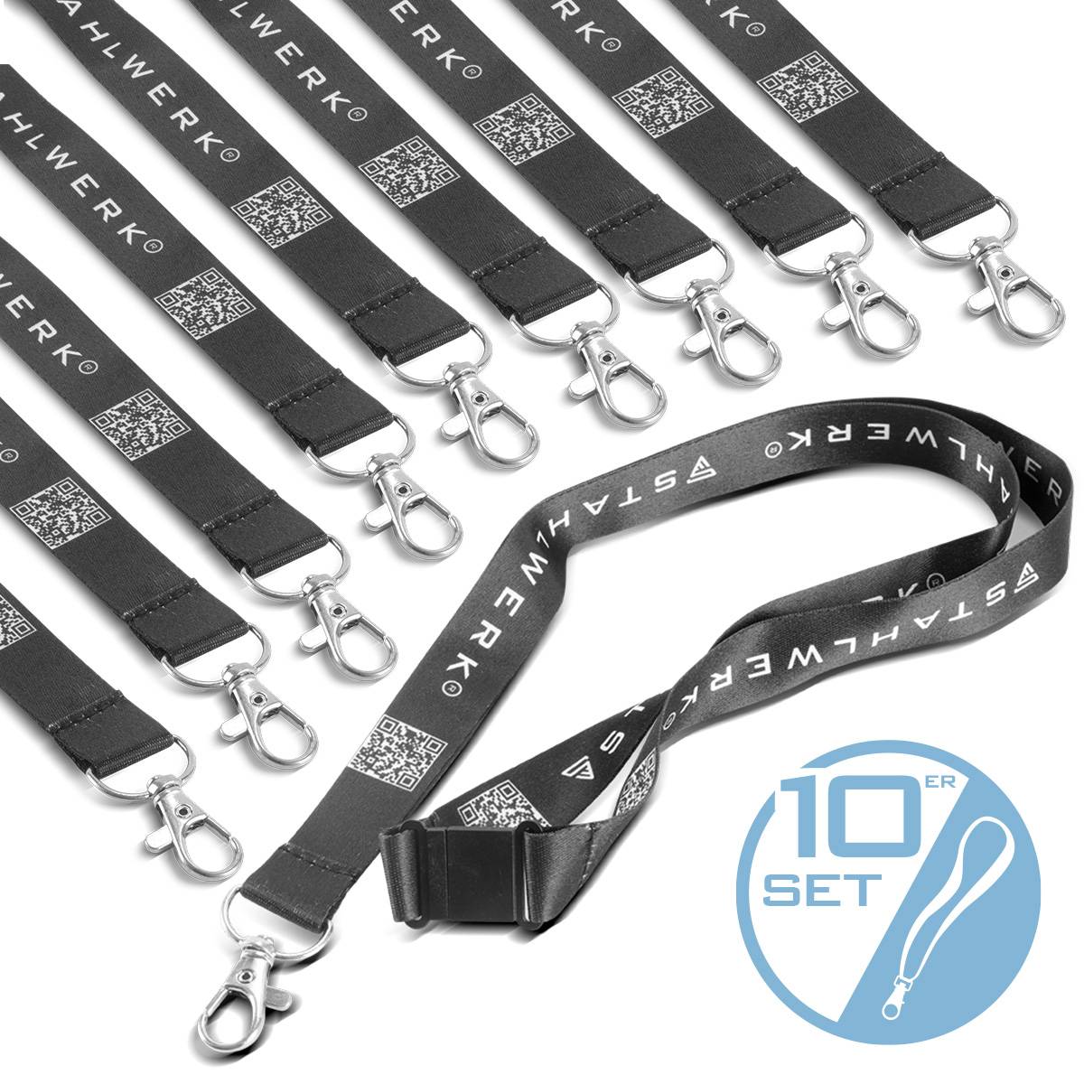 STAHLWERK Schlüsselband 10er Set Schlüsselanhänger Lanyard mit Metall-Karabiner