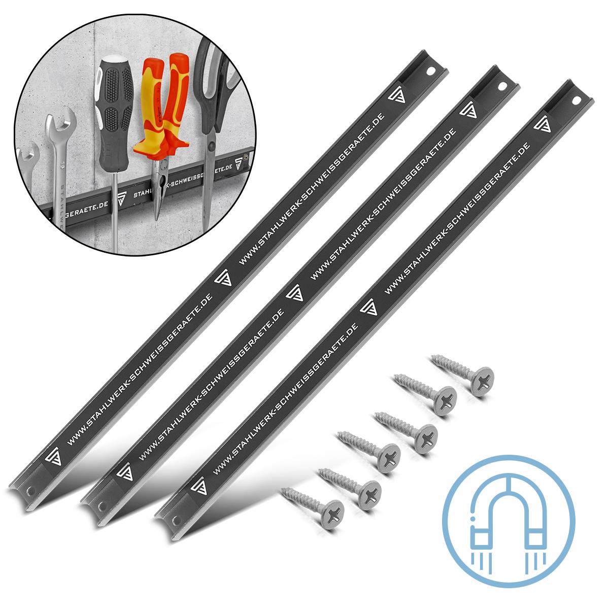 STAHLWERK Magnetleiste MWZ-18 ST 3er Set 18" 45 cm Werkzeugleiste Magnetschiene