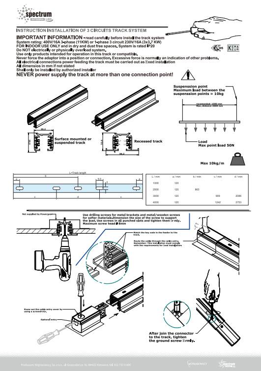 Spectrum LED 3-Phasen Stromschiene 1m für Schienensystem Leuchten Strahler IP20 Weiß 100cm