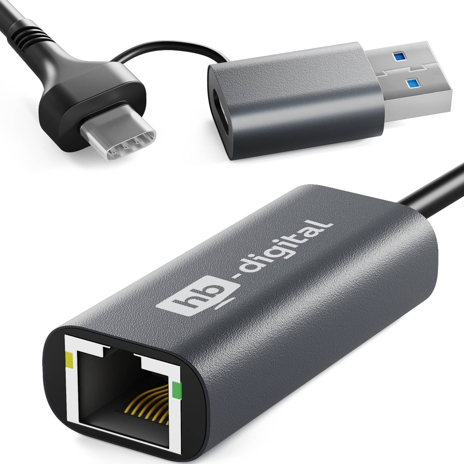 hb-digital USB-C® auf Ethernet Adapter mit USB 3.0