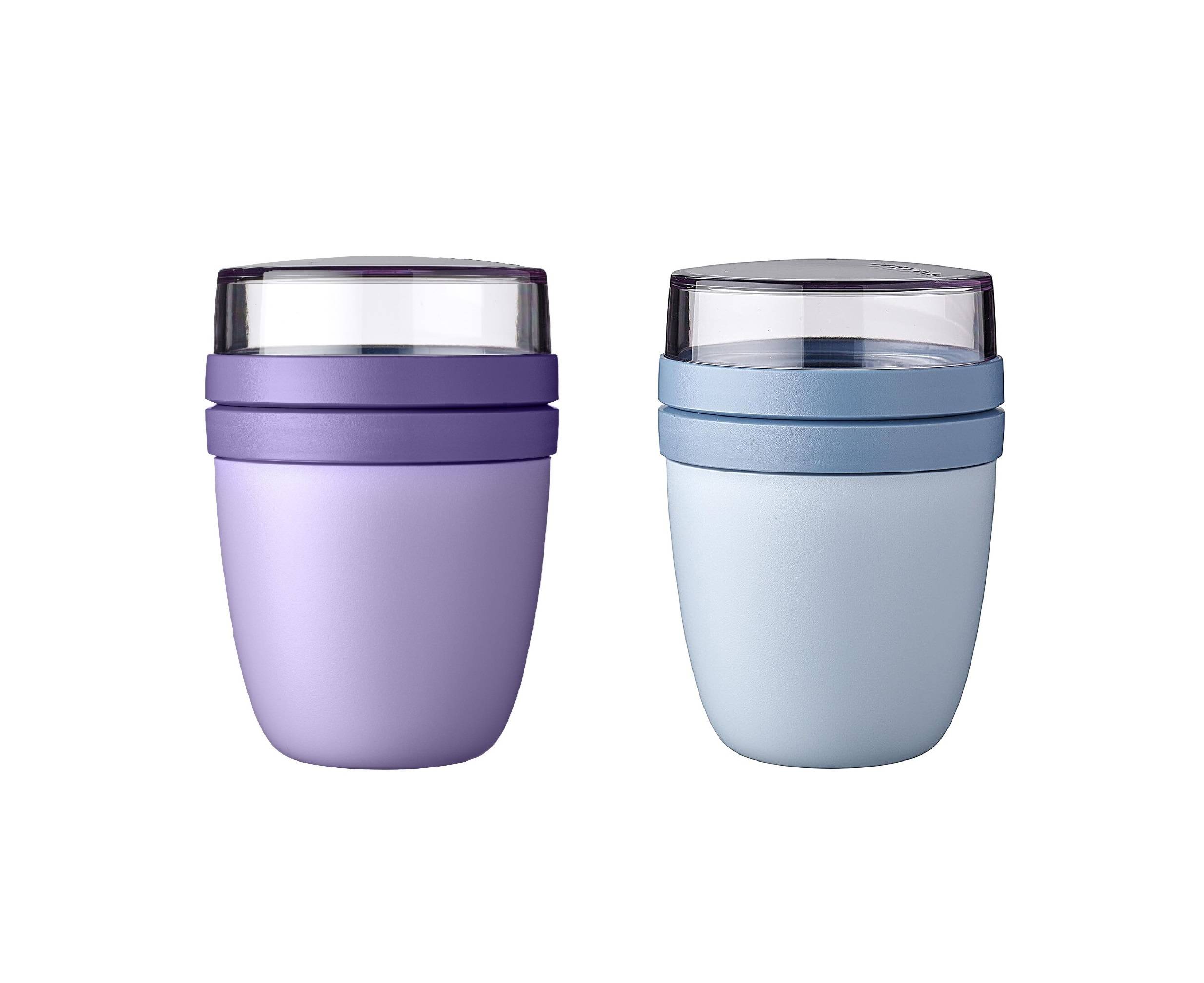 Mepal | Lunchpot Ellipse Mixed | Vivid Lilac + Nordic Blue | Müslibecher to go | Joghurt & Müsli getrennt | 500 ml + 200 ml | Gefrierschrank, Mikrow