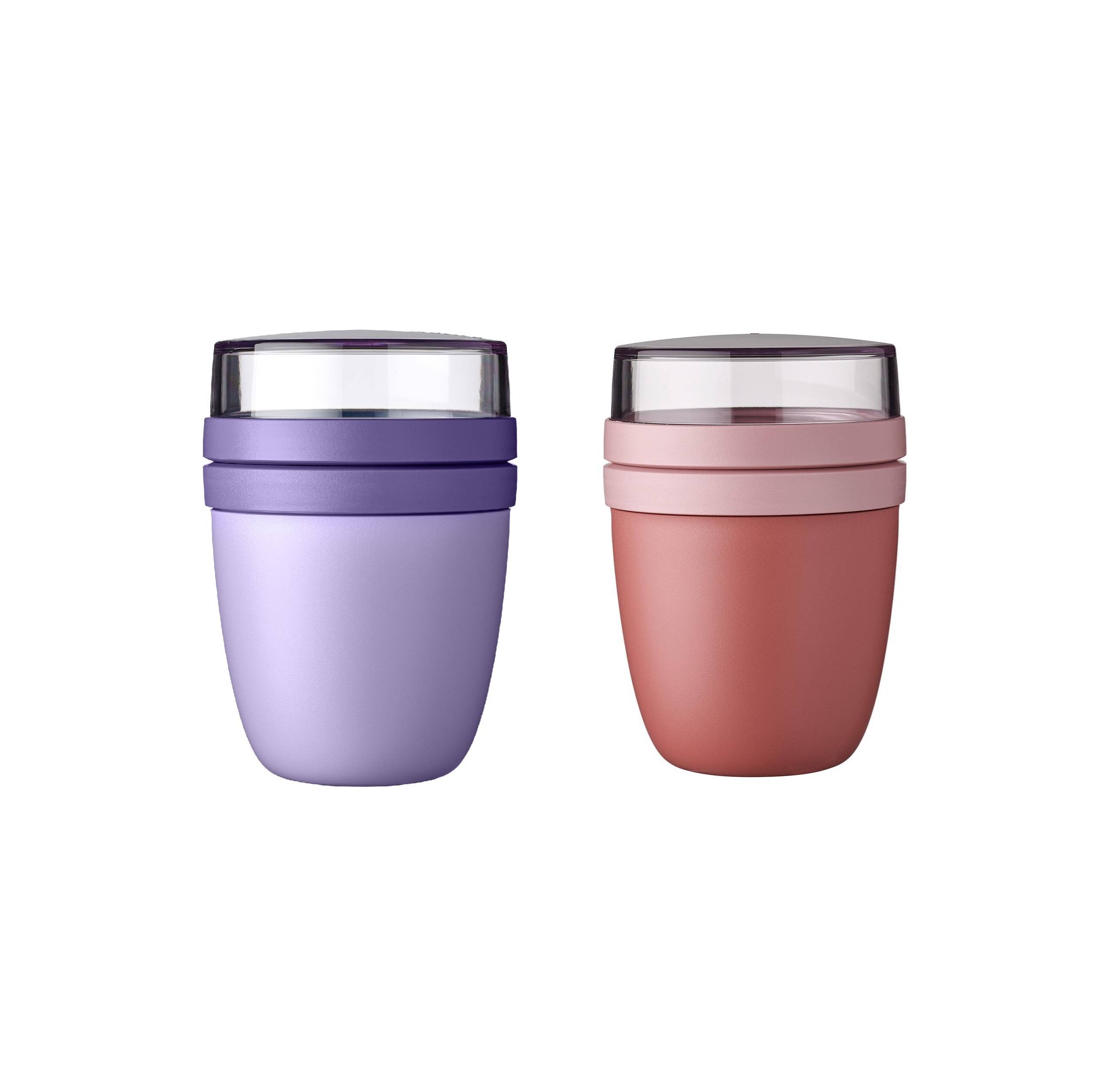 Mepal | Lunchpot Ellipse Mixed | Vivid Lilac + Vivid Mauve | praktischer Müslibecher to go | separates Fach für Joghurt & Müsli | 500 ml + 200 ml