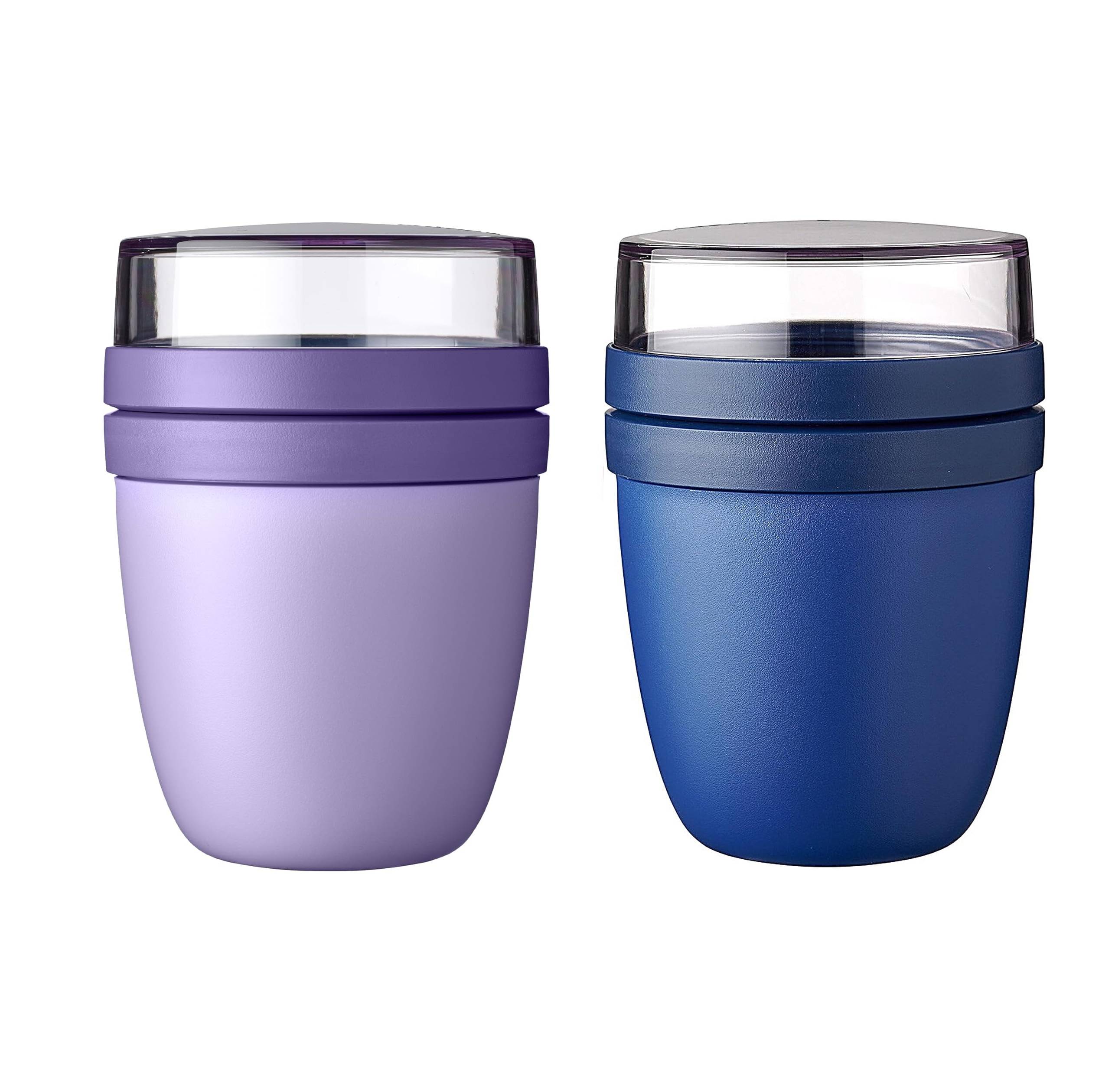 Mepal | Lunchpot Ellipse Mixed | Vivid Lilac + Vivid Blue | Müslibecher to go | Unterteilung für Joghurt & Müsli | 500 ml + 200 ml | Geeignet für