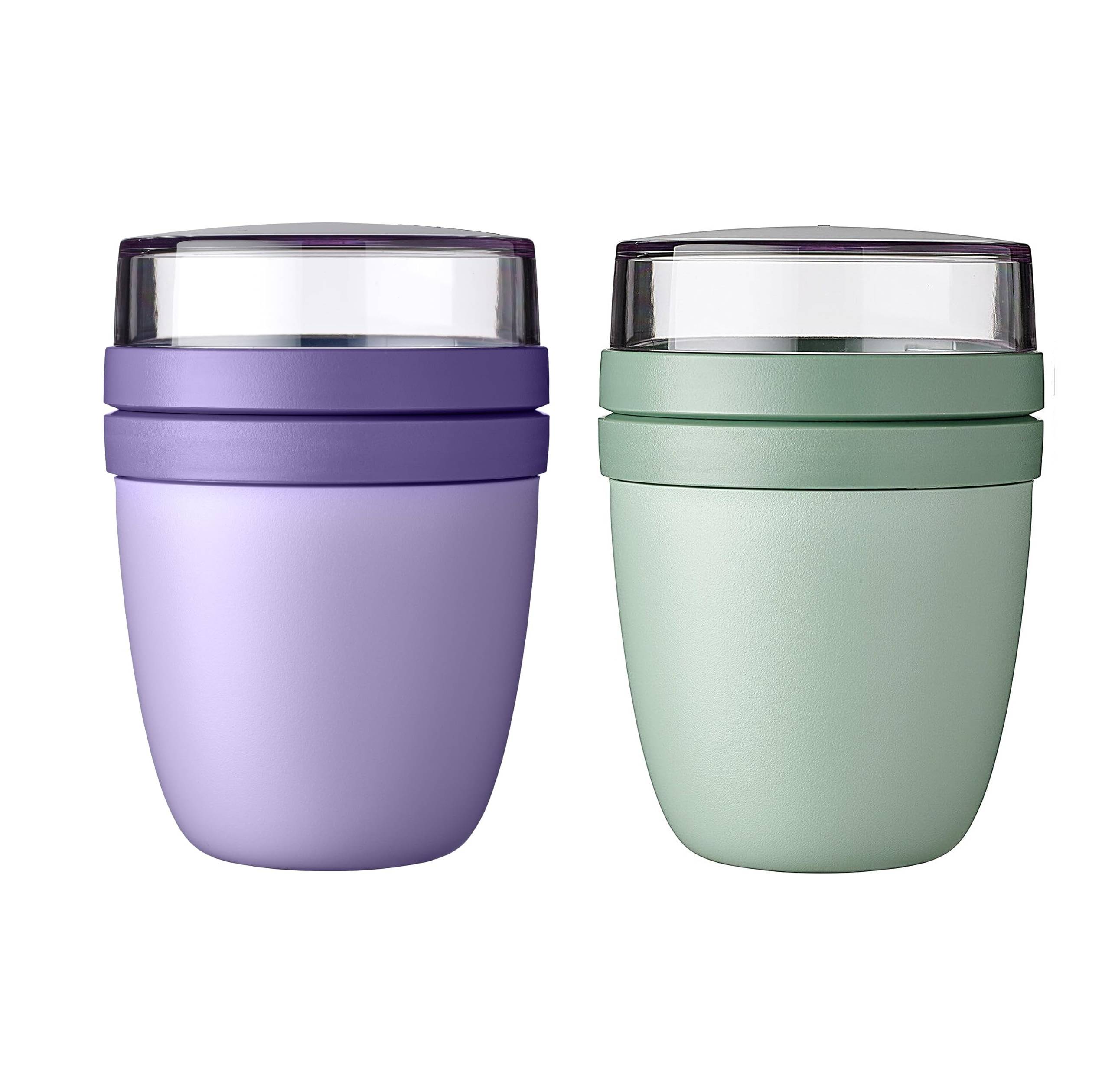 Mepal | Lunchpot Ellipse Mixed | Vivid Lilac + Nordic Sage | Müslibecher to go | Unterteilung für Joghurt & Müsli | 500 ml + 200 ml | Geeignet für