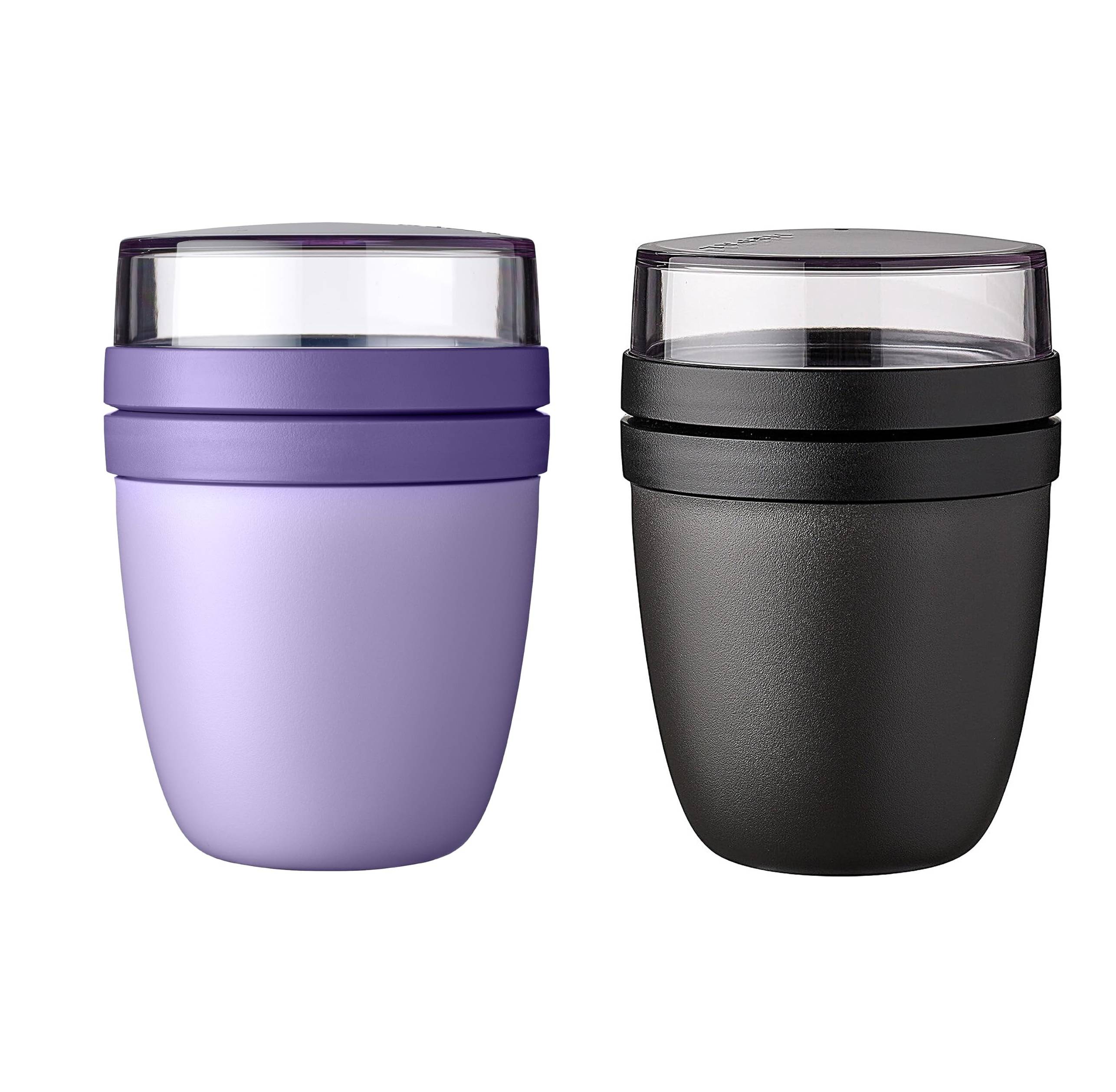 Mepal | Lunchpot Ellipse Mixed | Vivid Lilac + Nordic Black | Müslibecher to go | Unterteilung für Joghurt & Müsli | 500 ml + 200 ml | Geeignet fü