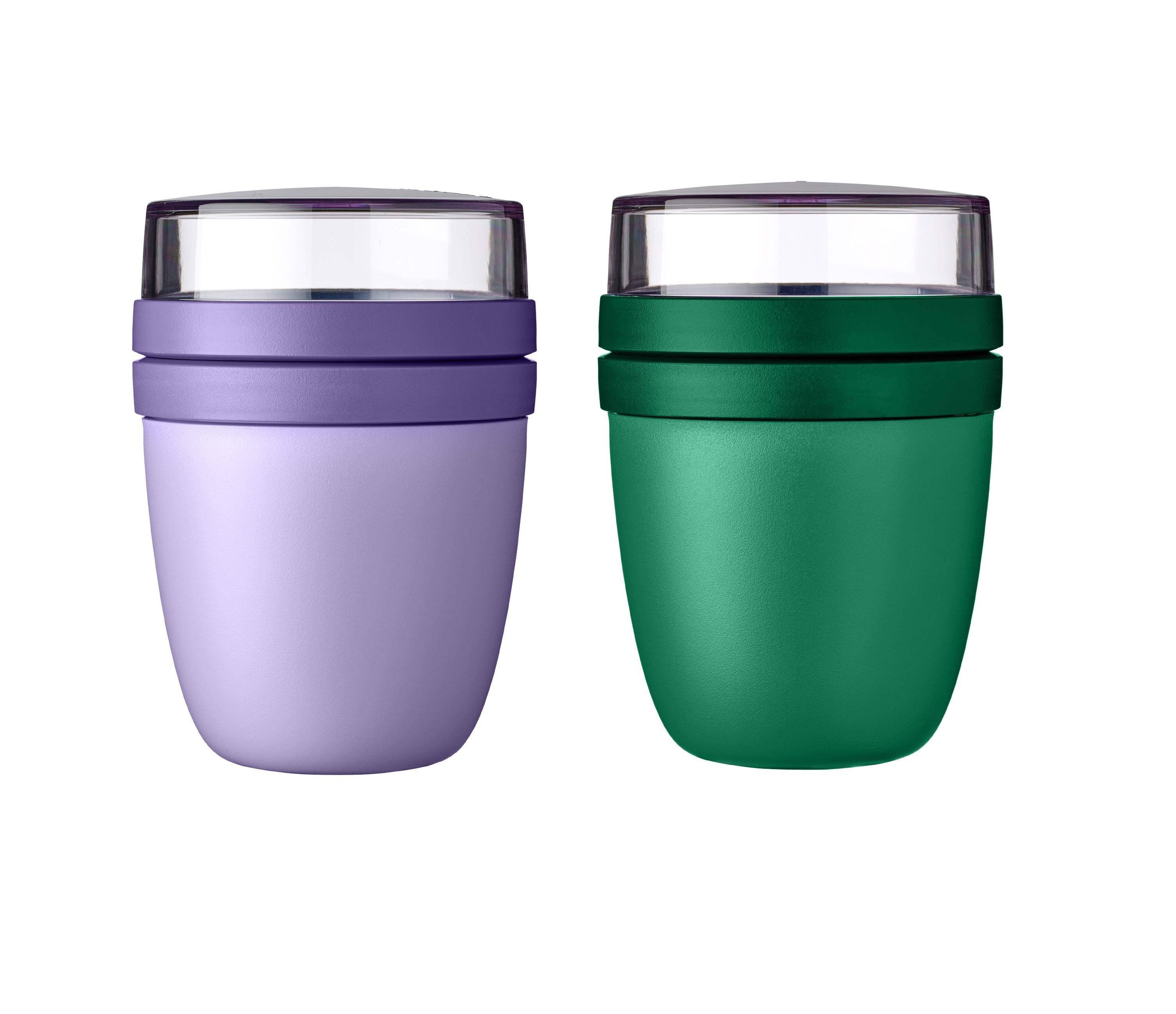 Mepal | Lunchpot Ellipse Mixed | Vivid Lilac + Vivid Green | Müslibecher to go | Unterteilung für Joghurt & Müsli | 500 ml + 200 ml | Geeignet für
