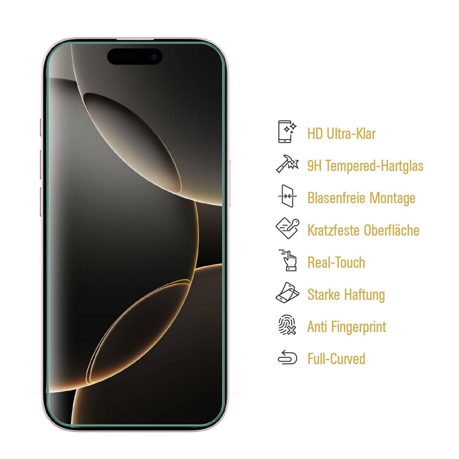 5x 9H Panzerglas für iPhone 16 Pro 3D A++ KLAR EXTREM HART echtes Tempered Glass Panzerfolie Displayschutz Schutzglas Hartglas Schutzfolie