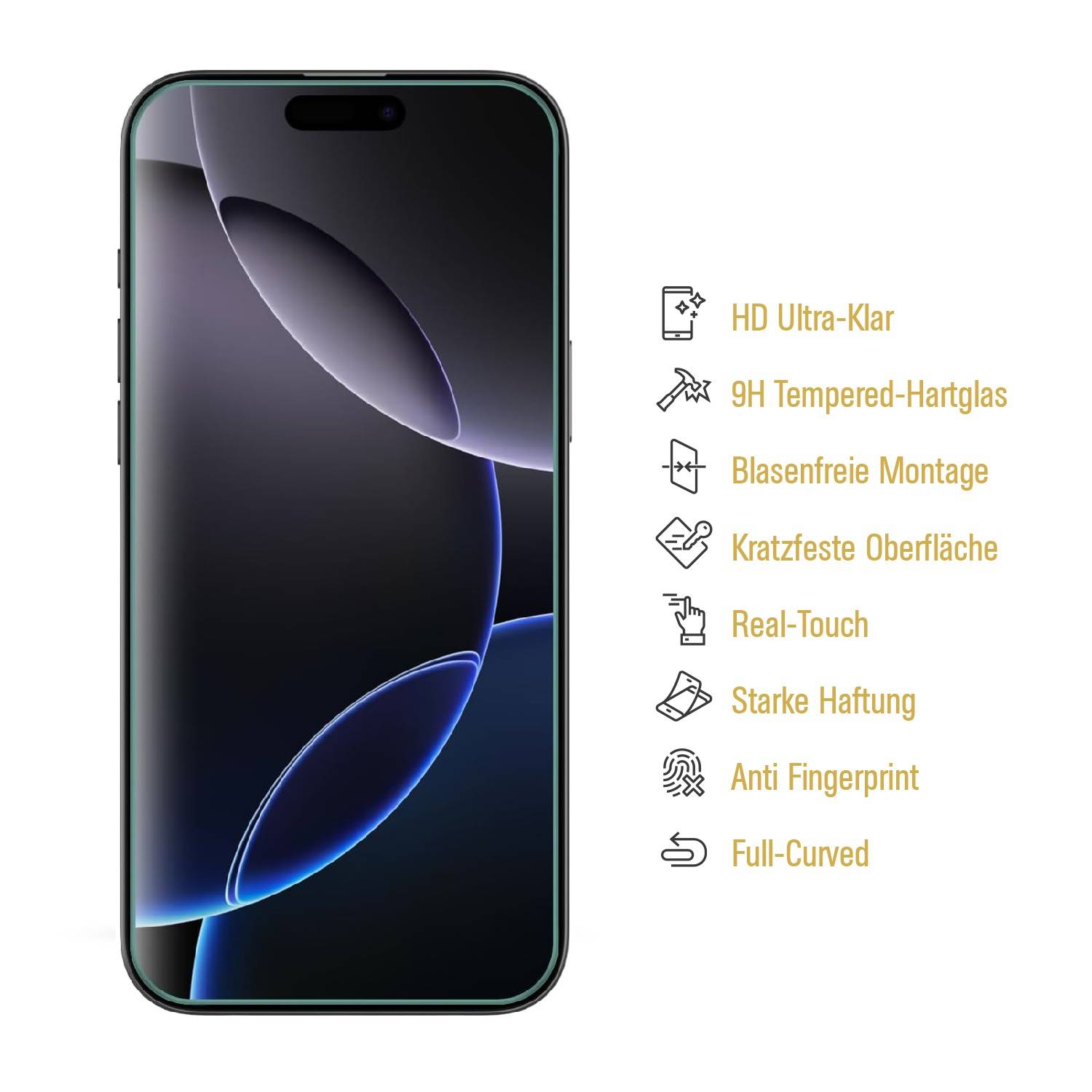 1x 9H Panzerglas für iPhone 16 Pro Max 3D A++ KLAR EXTREM HART echtes Tempered Glass Panzerfolie Displayschutz Schutzglas Hartglas Schutzfolie