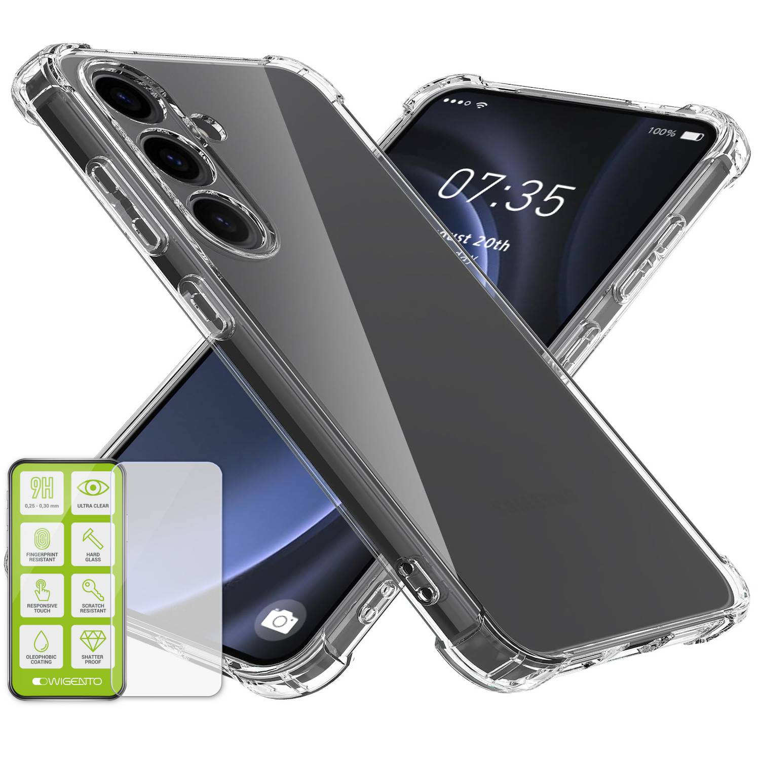 Für Samsung Galaxy S24 FE Schock TPU Case Transparent + 0,26 H9 Glas Handy Hülle Schutz