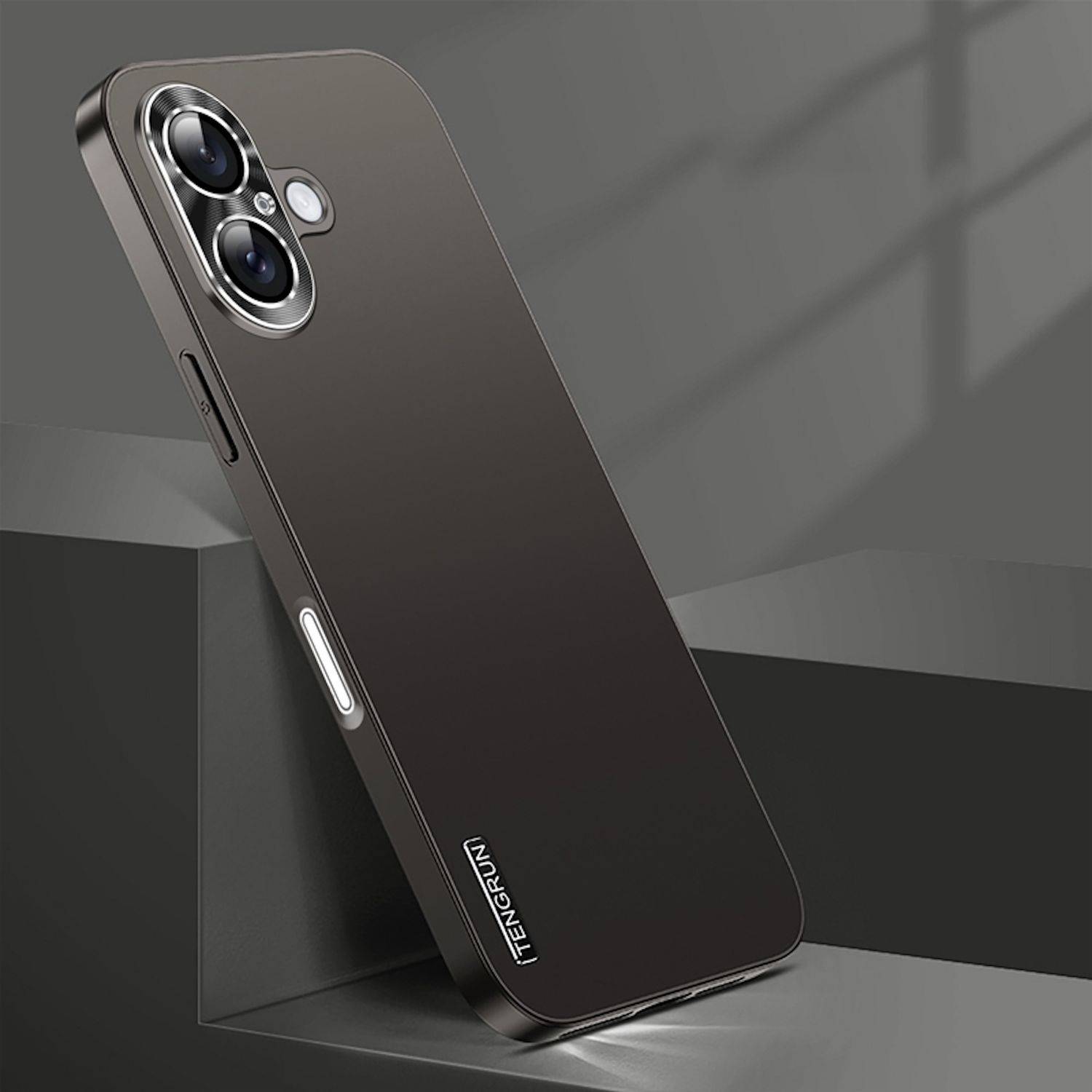 Für Apple iPhone 16 Feinmattes Metall Design Optik Handy Hülle Case Tasche Schwarz