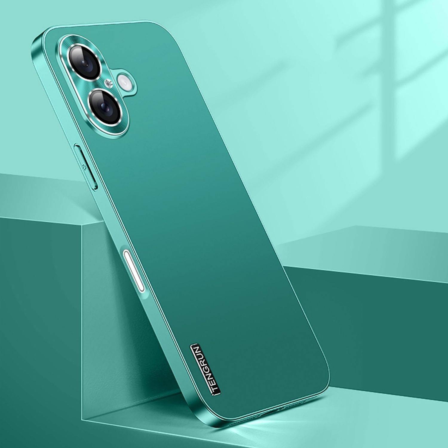 Für Apple iPhone 16 Plus Feinmattes Metall Design Optik Handy Hülle Case Tasche Grün