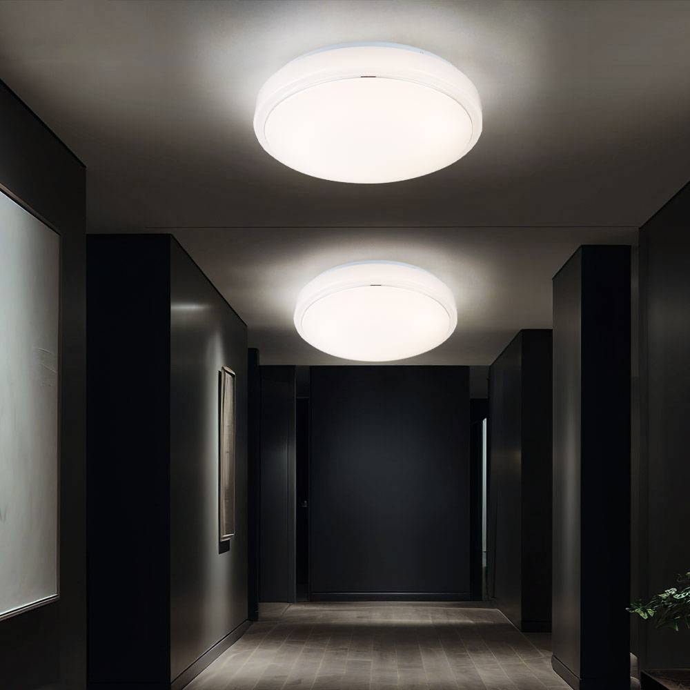 Deckenlampe Deckenleuchte Wohnzimmerlampe Wohnzimmerleuchte Flurleuchte, 3 Helligkeitsstufen, weiß opal, LED 15W 1400Lm warmweiß, DxH 33x10cm, 2er