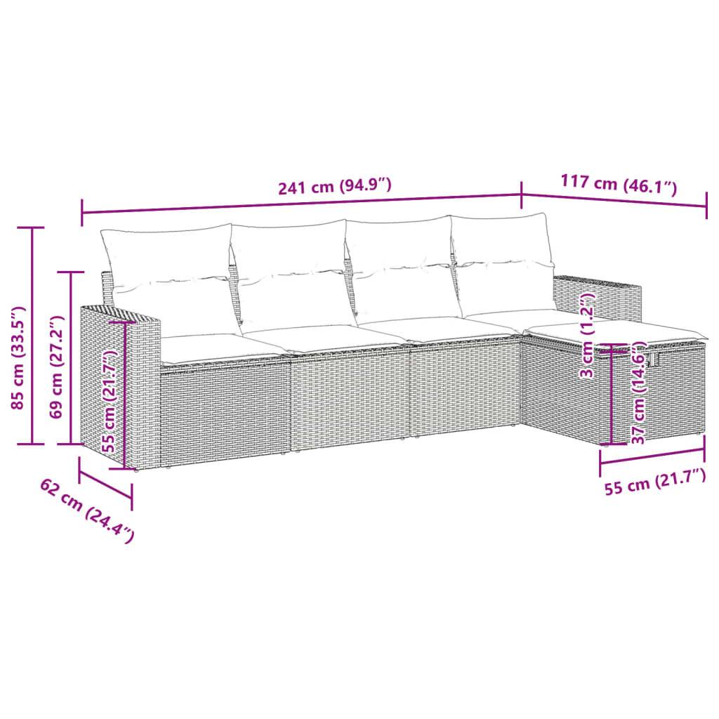 vidaXL 5-tlg. Garten-Sofagarnitur mit Kissen Grau Poly Rattan