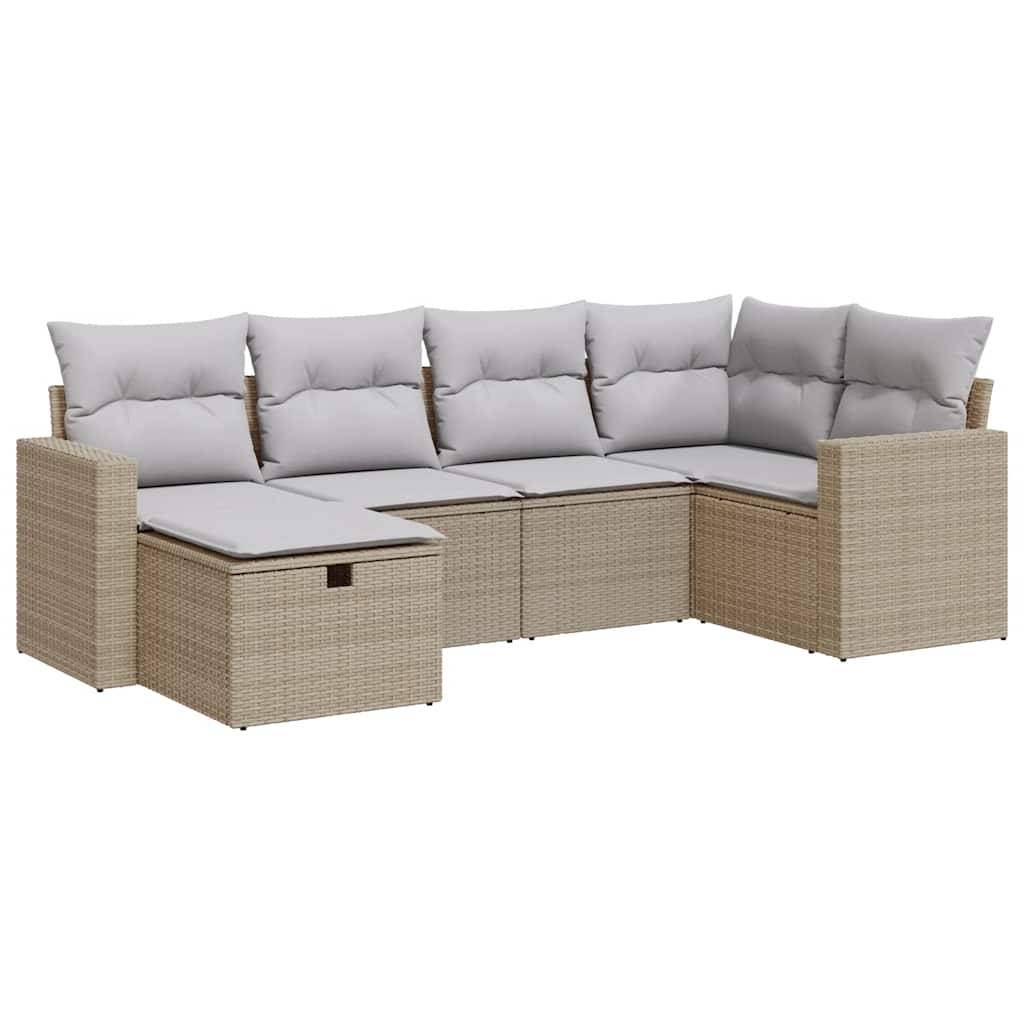 vidaXL 6-tlg. Garten-Sofagarnitur mit Kissen Beige Poly Rattan