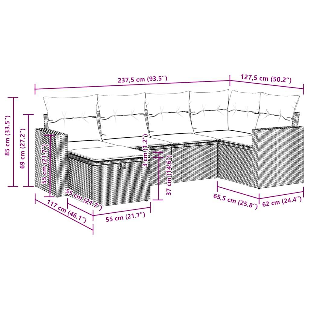 vidaXL 6-tlg. Garten-Sofagarnitur mit Kissen Beige Poly Rattan