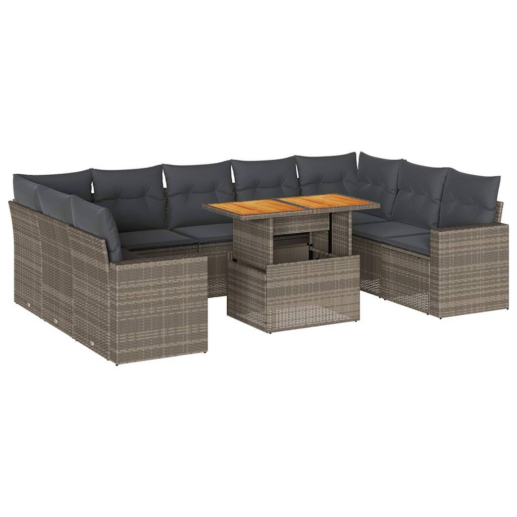 vidaXL 10-tlg. Garten-Sofagarnitur mit Kissen Grau Poly Rattan