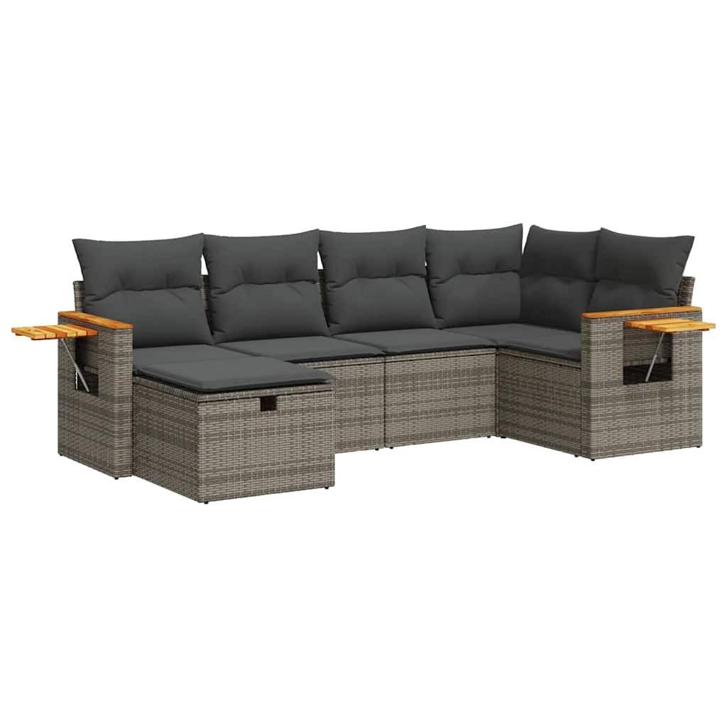 vidaXL 6-tlg. Garten-Sofagarnitur mit Kissen Grau Poly Rattan