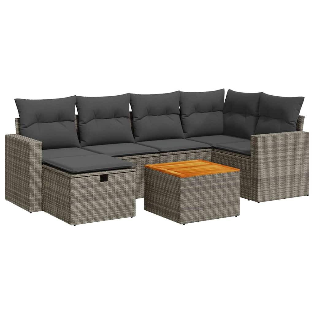 vidaXL 7-tlg. Garten-Sofagarnitur mit Kissen Grau Poly Rattan