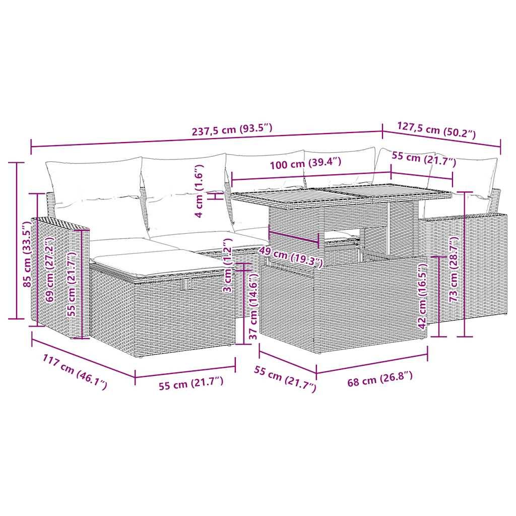 vidaXL 8-tlg. Garten-Sofagarnitur mit Kissen Grau Poly Rattan Akazie