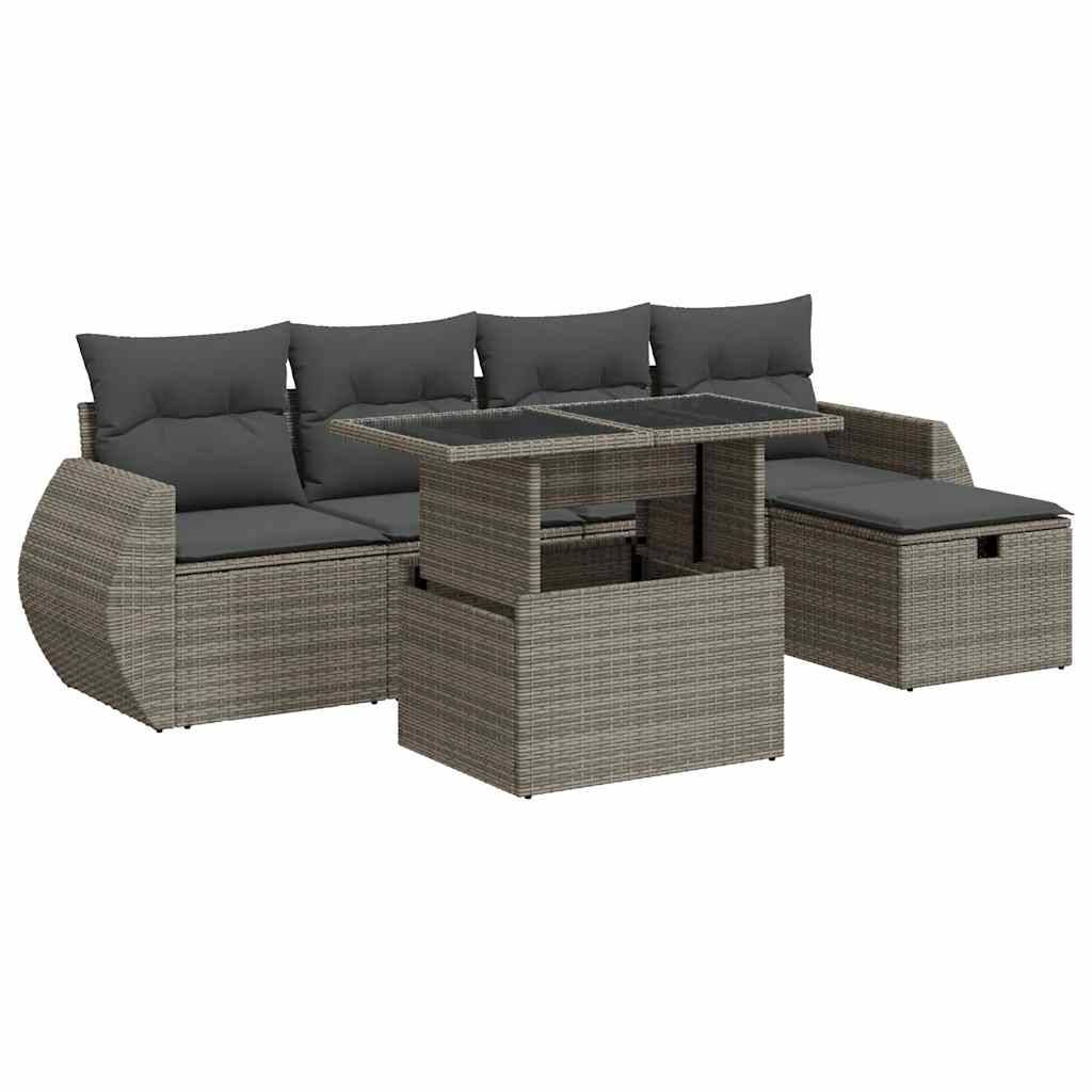 vidaXL 6-tlg. Garten-Sofagarnitur mit Kissen Grau Poly Rattan