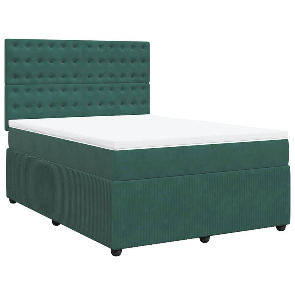 vidaXL Boxspringbett mit Matratze Dunkelgrün 140x200 cm Samt