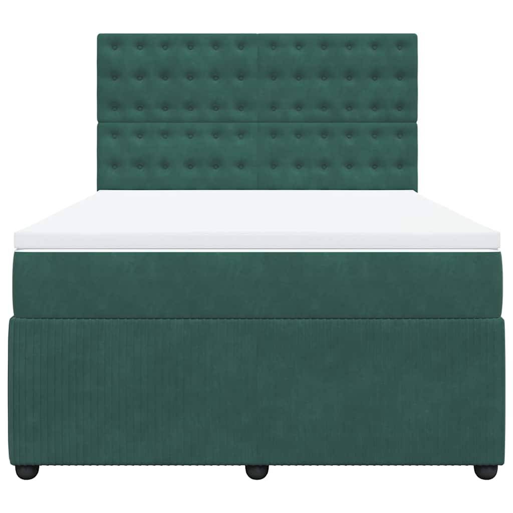 vidaXL Boxspringbett mit Matratze Dunkelgrün 140x200 cm Samt