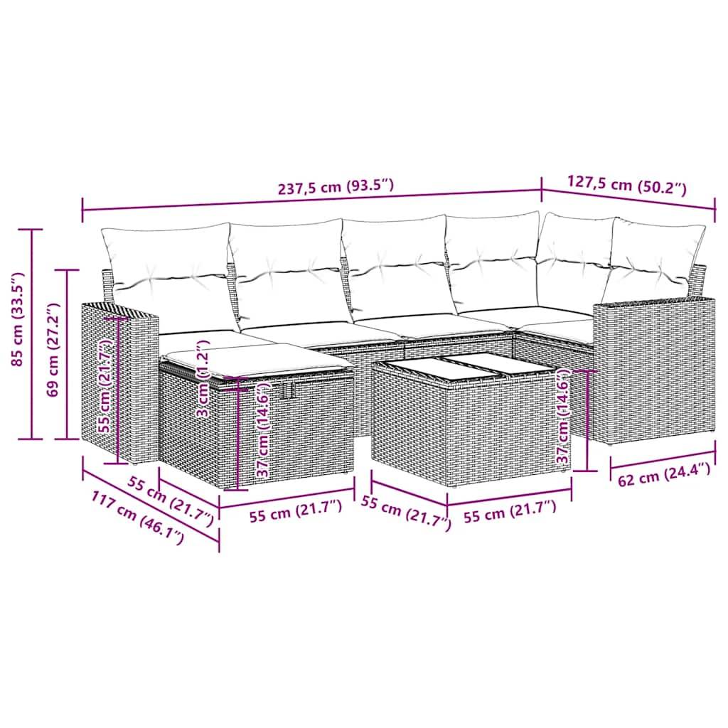 vidaXL 7-tlg. Garten-Sofagarnitur mit Kissen Grau Poly Rattan