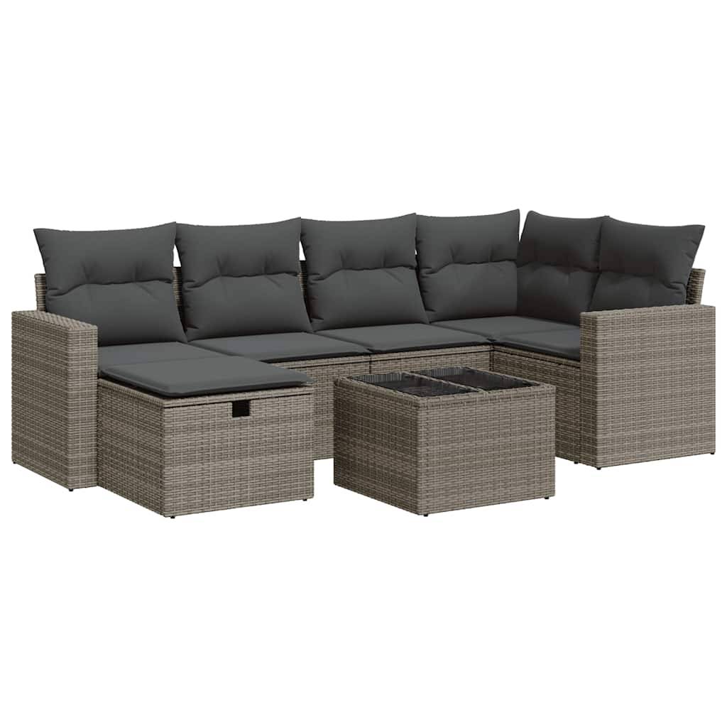 vidaXL 7-tlg. Garten-Sofagarnitur mit Kissen Grau Poly Rattan