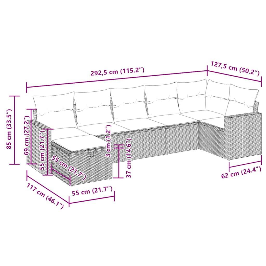 vidaXL 7-tlg. Garten-Sofagarnitur mit Kissen Grau Poly Rattan