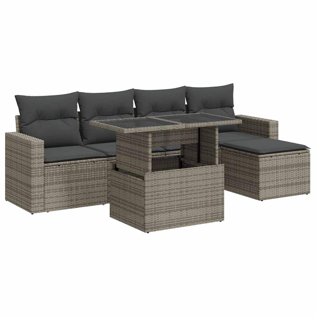 vidaXL 6-tlg. Garten-Sofagarnitur mit Kissen Grau Poly Rattan