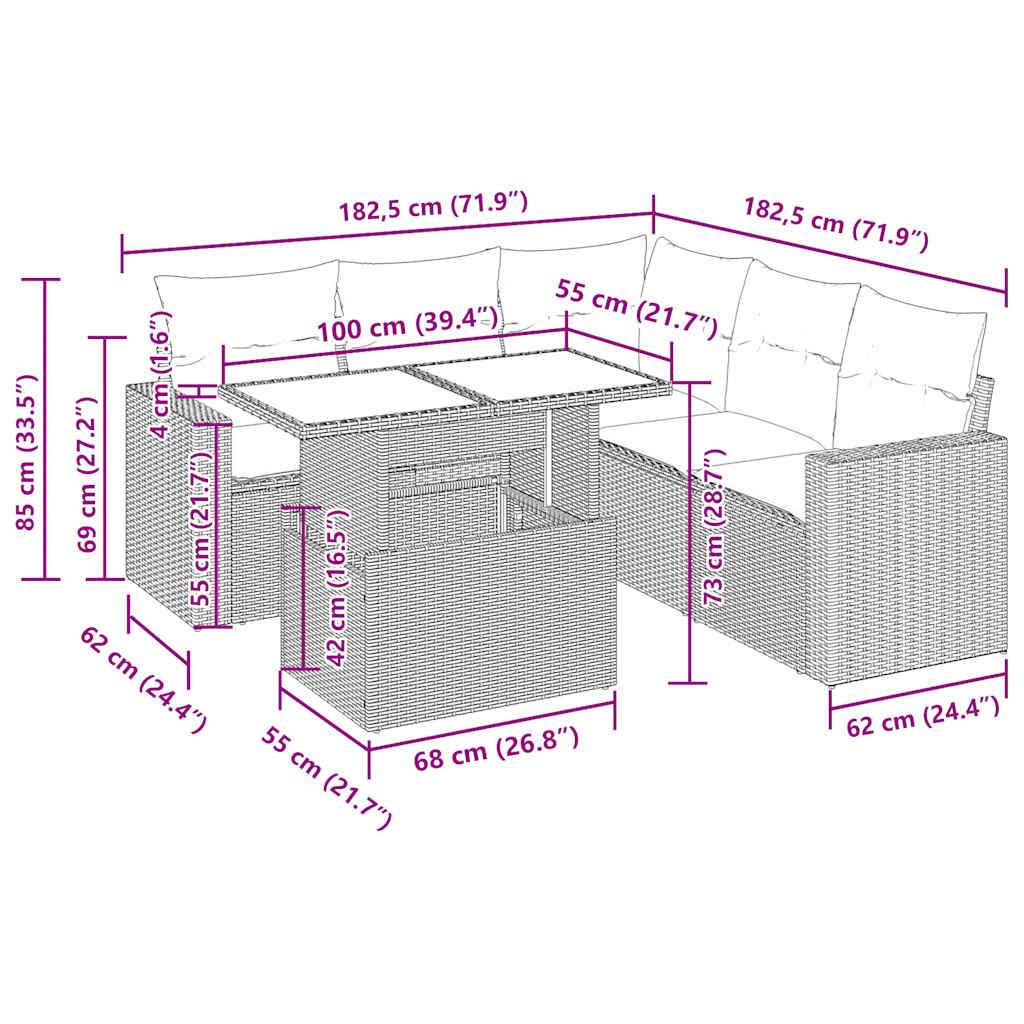 vidaXL 6-tlg. Garten-Sofagarnitur mit Kissen Beige Poly Rattan