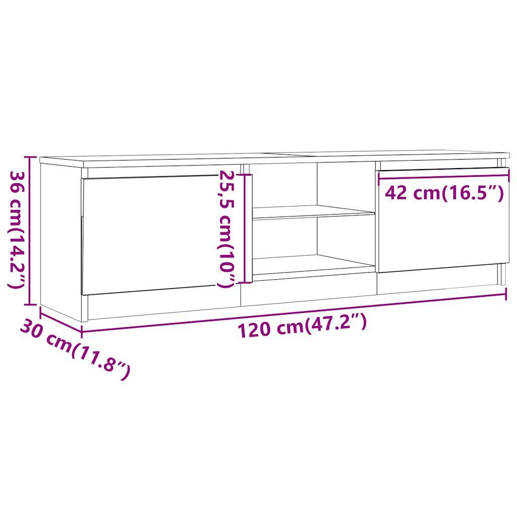 vidaXL TV-Schrank mit LED-Leuchten Altholz-Optik 120x30x36 cm