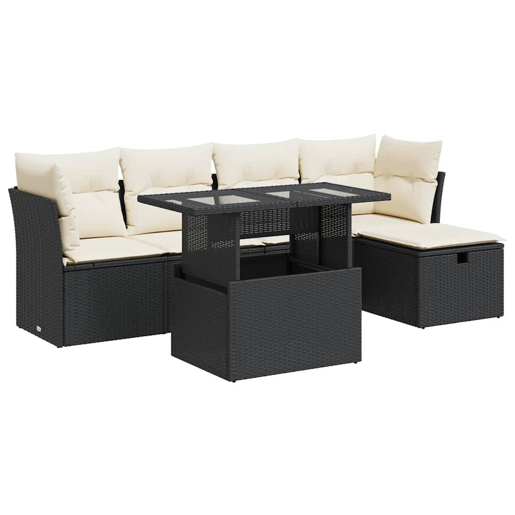 vidaXL 6-tlg. Garten-Sofagarnitur mit Kissen Schwarz Poly Rattan