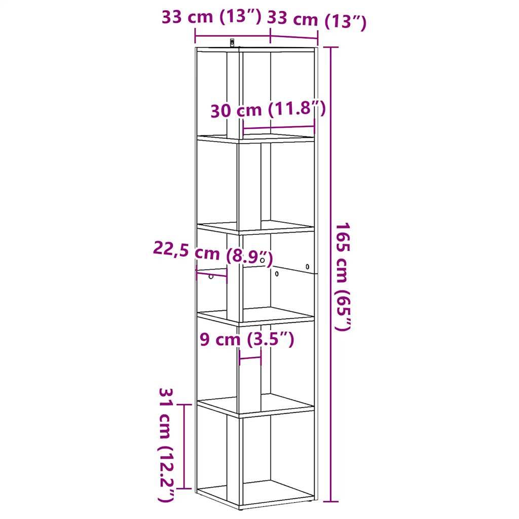 vidaXL Eckregal Altholz-Optik 33x33x165 cm Holzwerkstoff