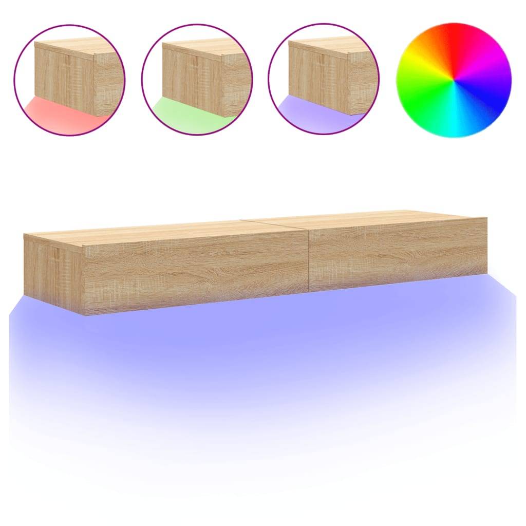 vidaXL TV-Schränke mit LED-Leuchten 2 Stk. Sonoma-Eiche 60x35x15,5 cm