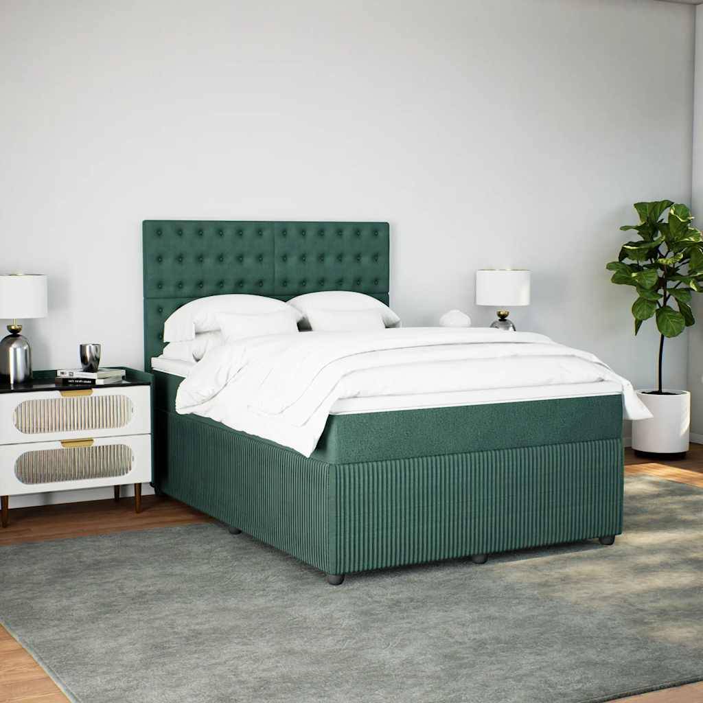 vidaXL Boxspringbett mit Matratze Dunkelgrün 140x190 cm Samt