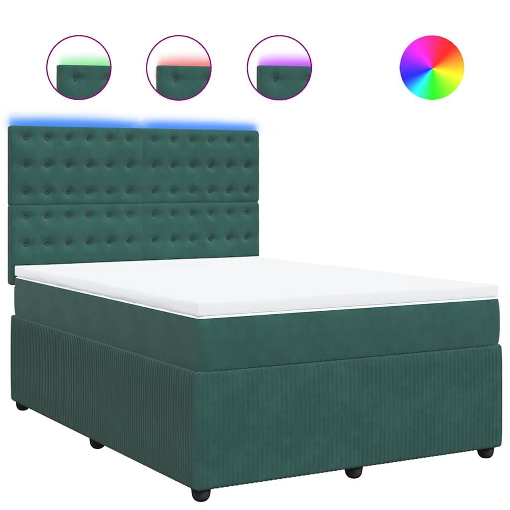 vidaXL Boxspringbett mit Matratze Dunkelgrün 140x190 cm Samt