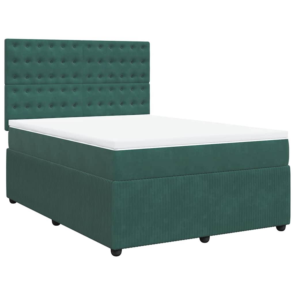 vidaXL Boxspringbett mit Matratze Dunkelgrün 140x190 cm Samt
