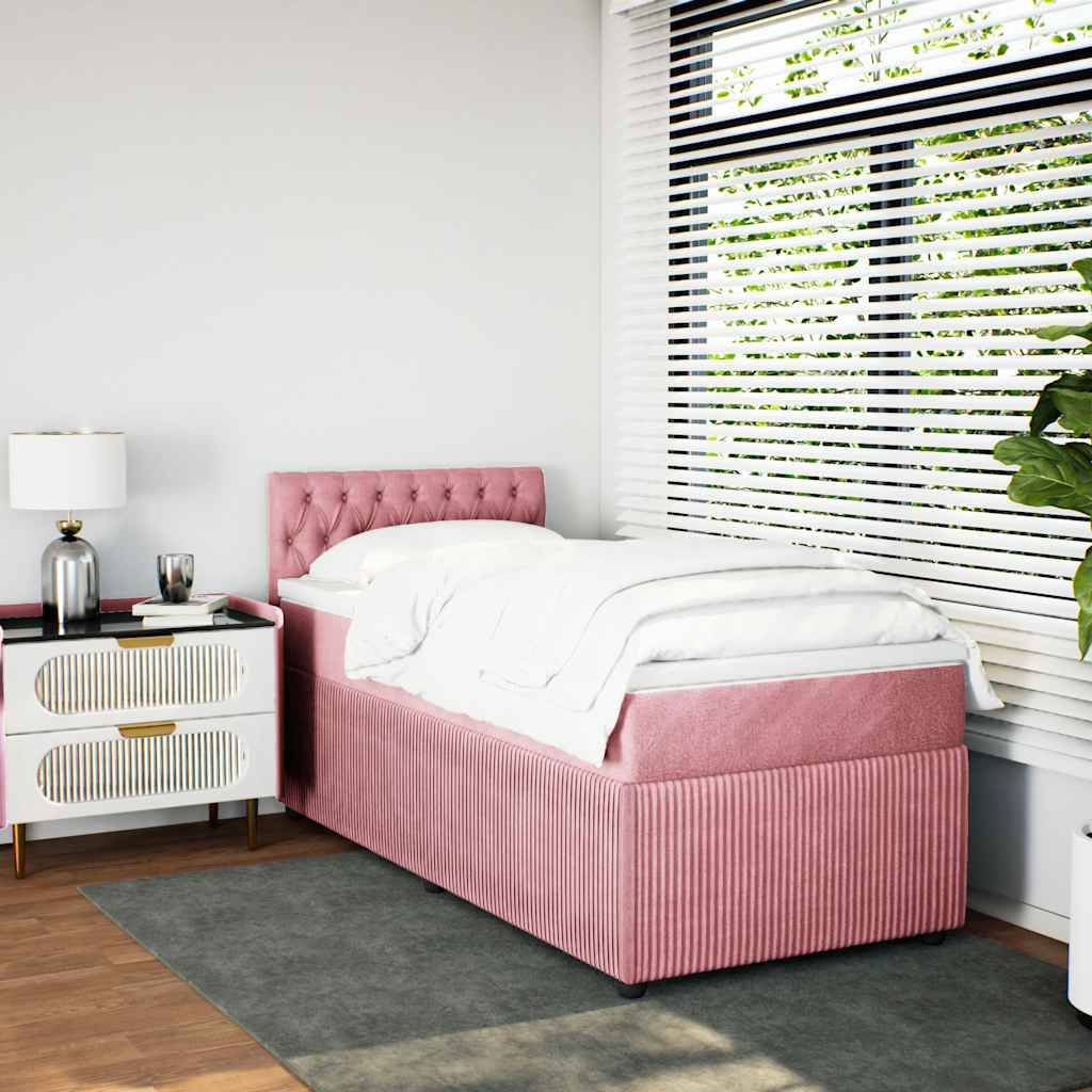 vidaXL Boxspringbett mit Matratze Rosa 90x190 cm Samt