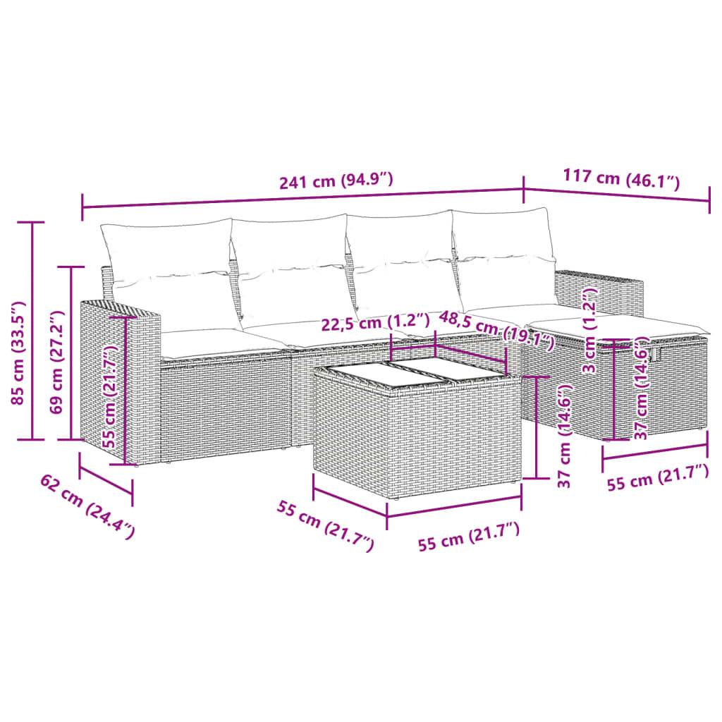 vidaXL 6-tlg. Garten-Sofagarnitur mit Kissen Beige Poly Rattan