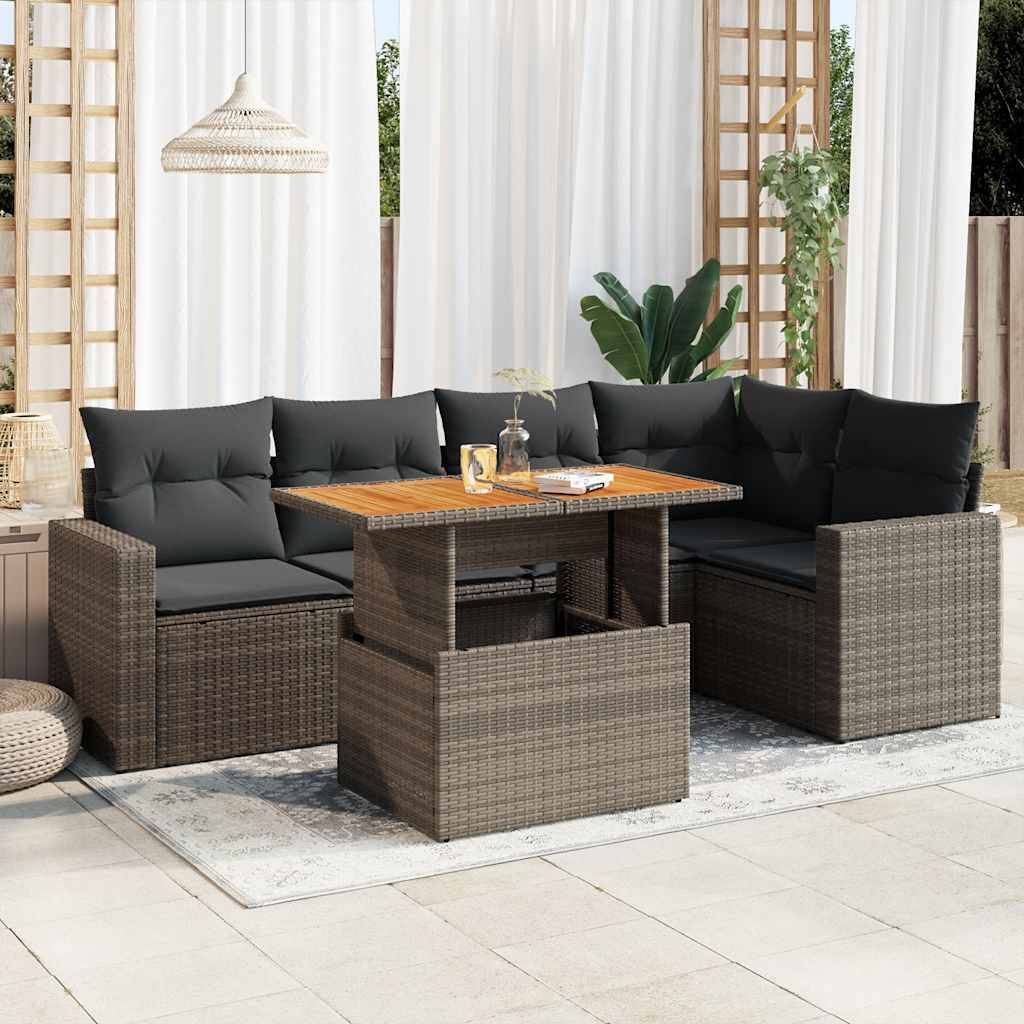 vidaXL 6-tlg. Garten-Sofagarnitur mit Kissen Grau Poly Rattan