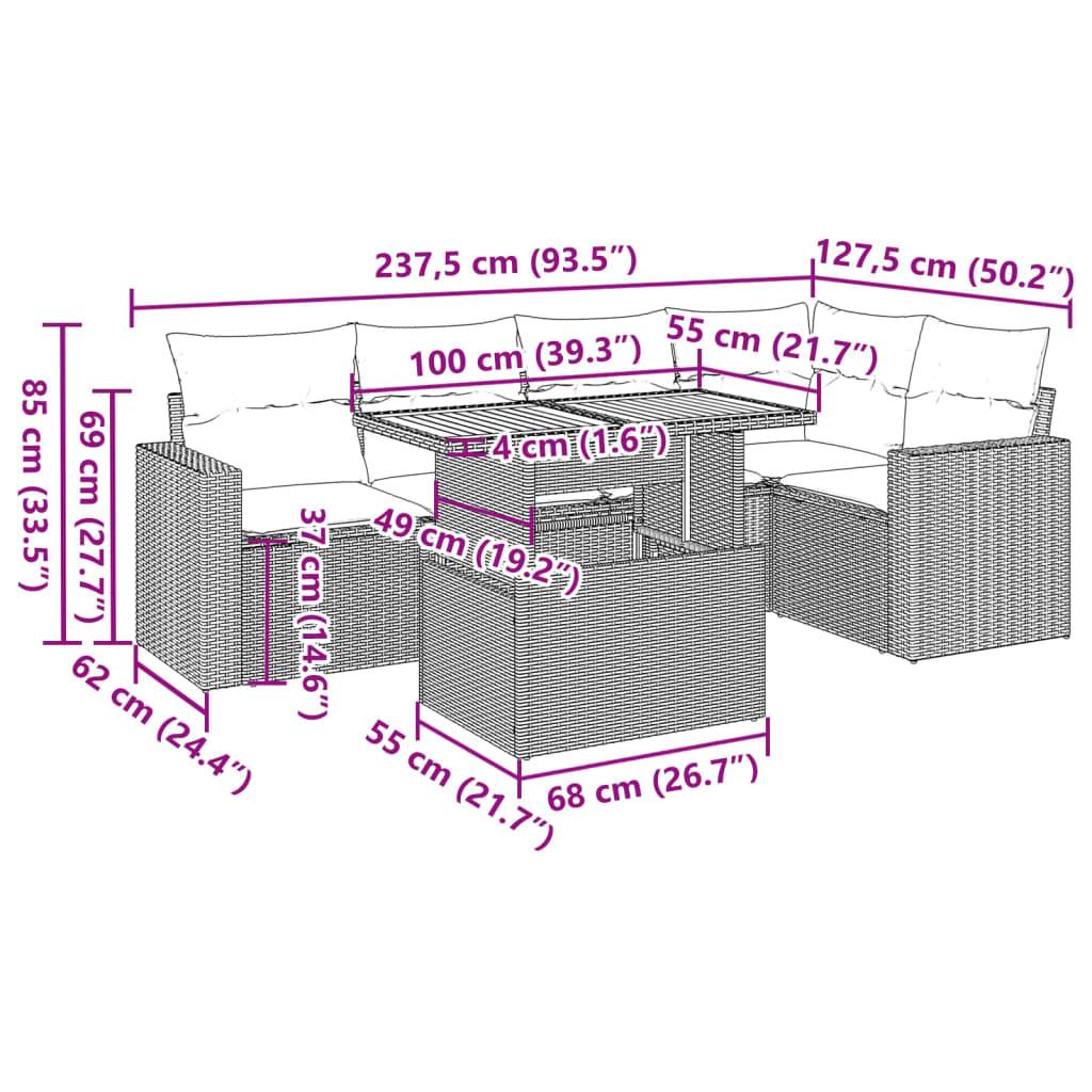 vidaXL 6-tlg. Garten-Sofagarnitur mit Kissen Grau Poly Rattan