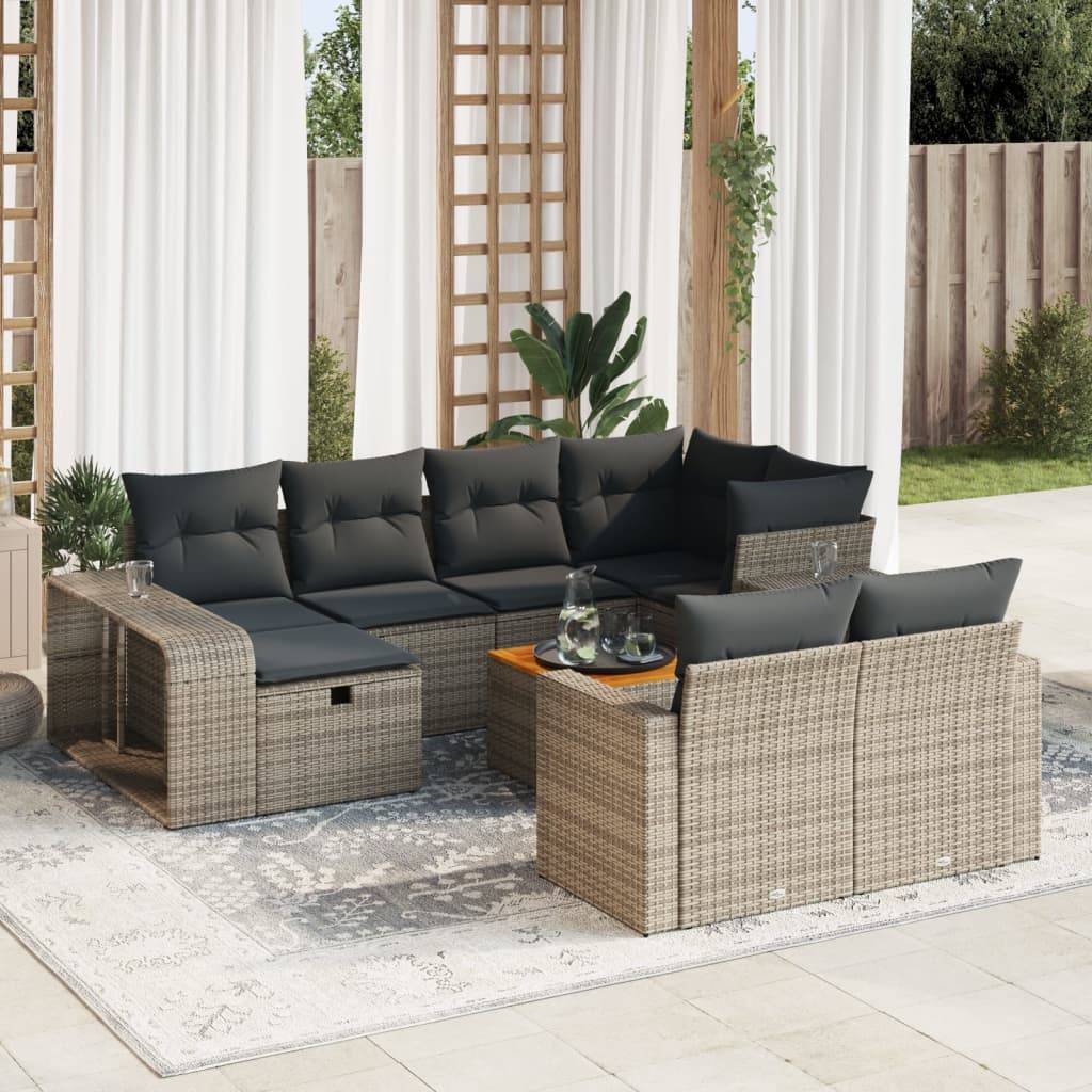 vidaXL 11-tlg. Garten-Sofagarnitur mit Kissen Grau Poly Rattan