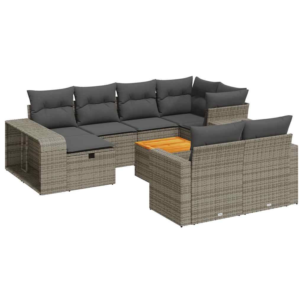 vidaXL 11-tlg. Garten-Sofagarnitur mit Kissen Grau Poly Rattan